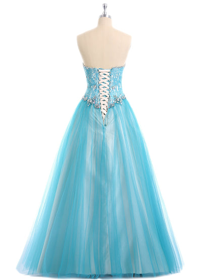 Sweetheart Neck Lace and Tulle Prom Gown-Pool