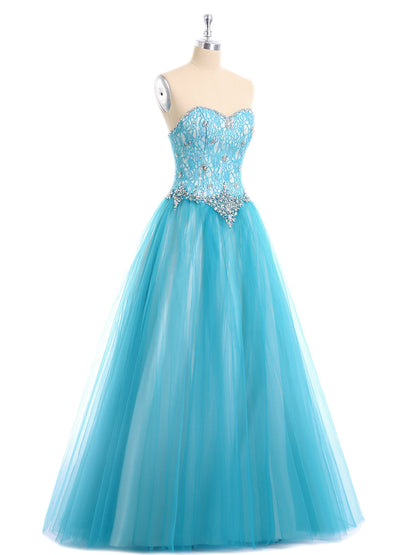 Sweetheart Neck Lace and Tulle Prom Gown-Pool