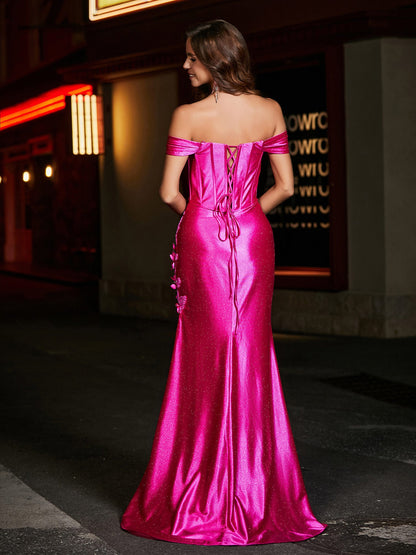 Off Shoulder Corset Bodice Satin Gown Azalea
