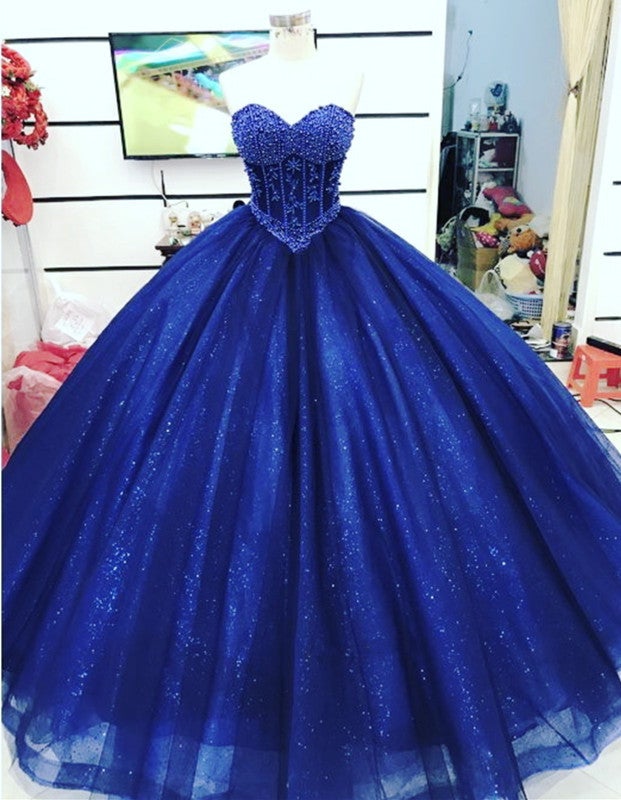 Pearl Beaded Sweetheart Bodice Corset Tulle Ball Gowns Wedding Dresses