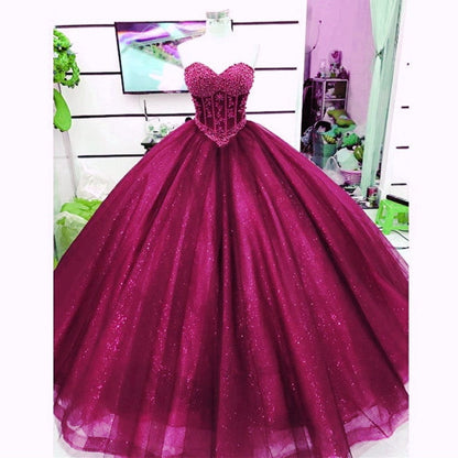 Pearl Beaded Sweetheart Bodice Corset Tulle Ball Gowns Wedding Dresses