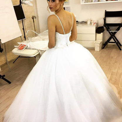 Pearl Embroidery Beaded Tulle Princess Wedding Dresses