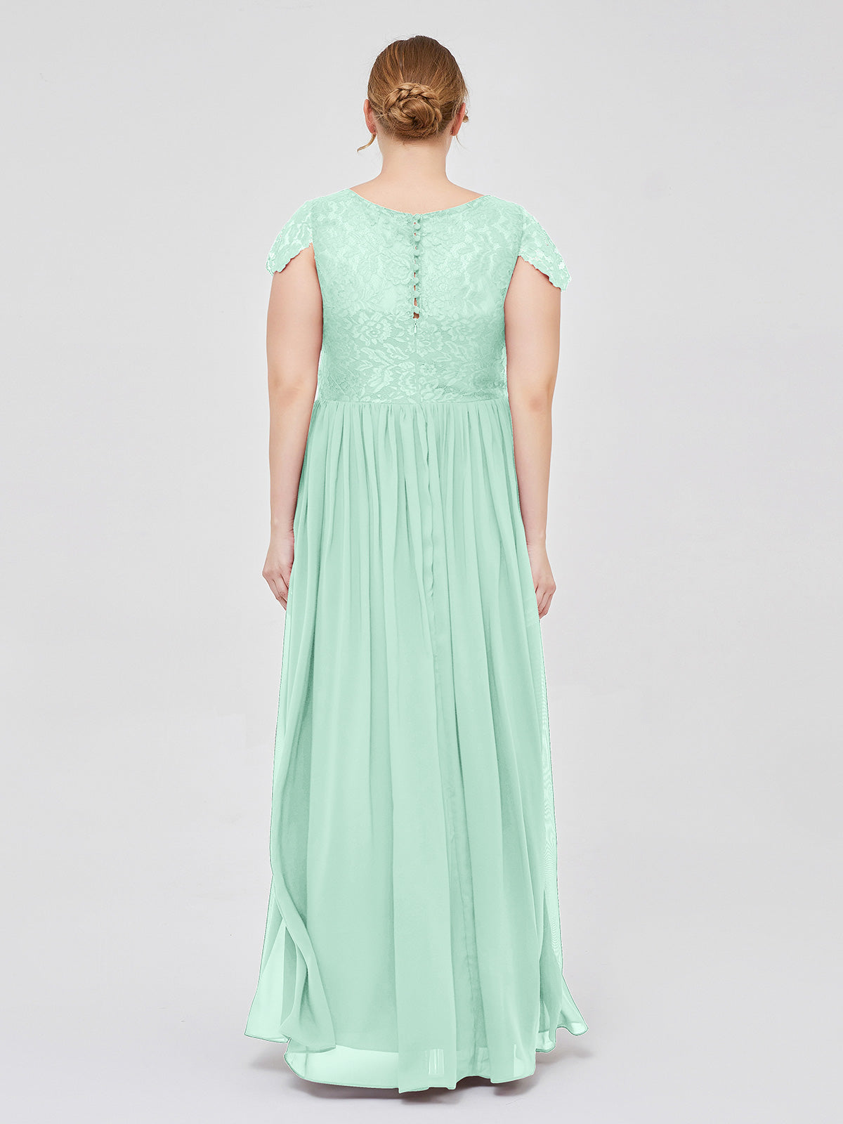 Long Bridesmaid Dresses with Cap Sleeves Mint Green