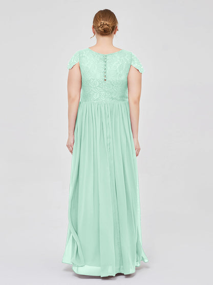 Long Bridesmaid Dresses with Cap Sleeves Mint Green