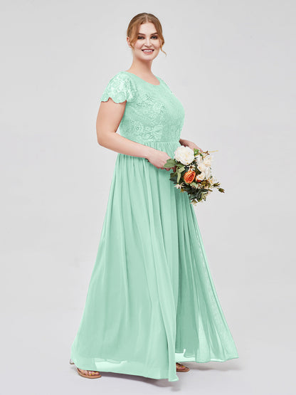 Long Bridesmaid Dresses with Cap Sleeves Mint Green