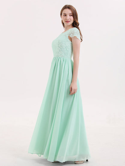 Long Bridesmaid Dresses with Cap Sleeves Mint Green