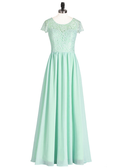 Long Bridesmaid Dresses with Cap Sleeves Mint Green