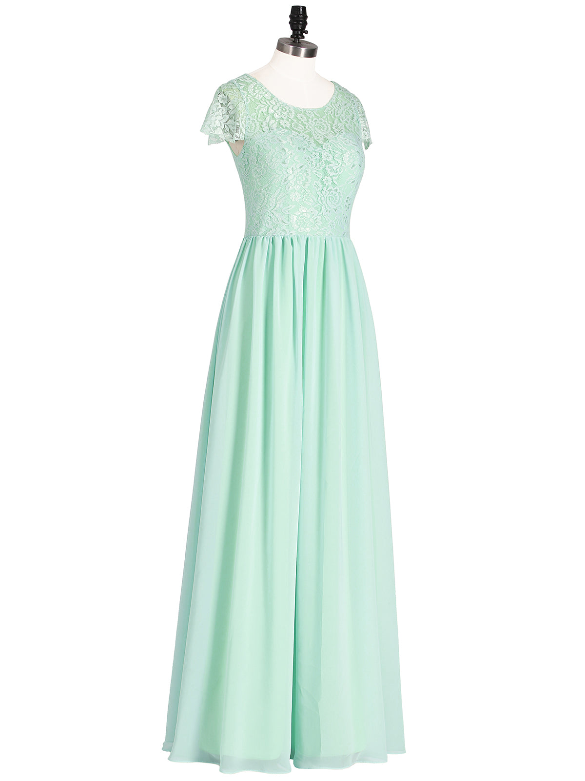 Long Bridesmaid Dresses with Cap Sleeves Mint Green