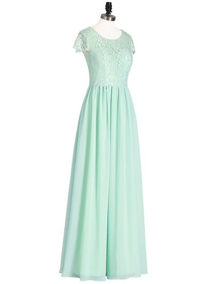 Long Bridesmaid Dresses with Cap Sleeves Mint Green