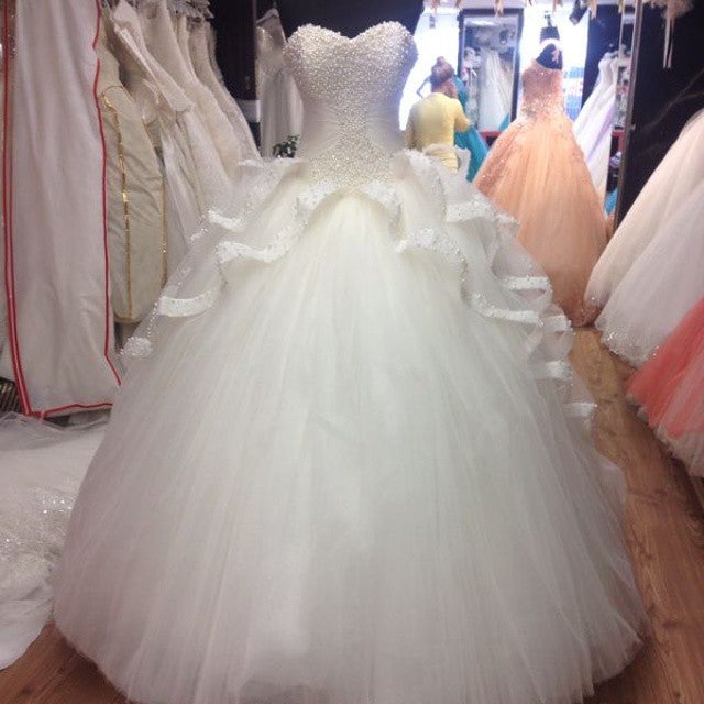 Pearl Sweetheart Ruffles Wedding Dress Ball Gown