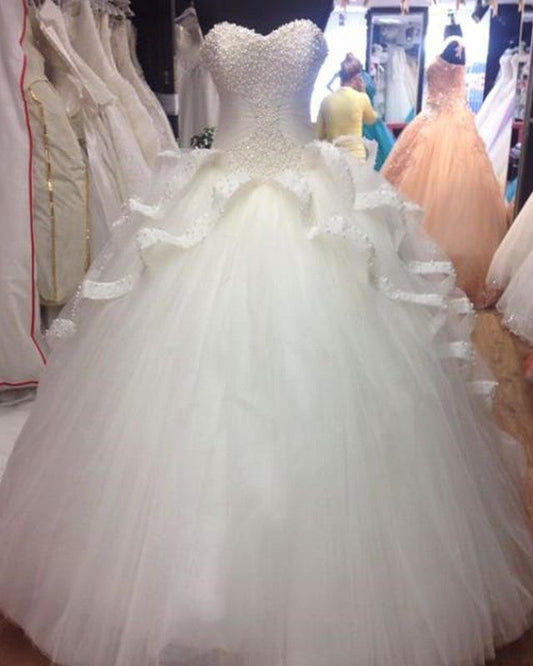 Pearl Sweetheart Ruffles Wedding Dress Ball Gown