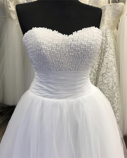 Pearl Sweetheart Tulle Wedding Dresses