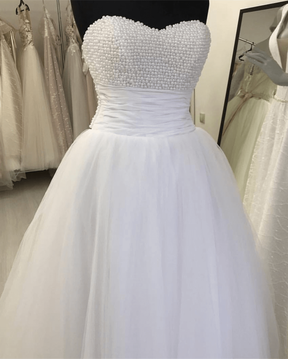 Pearl Sweetheart Tulle Wedding Dresses