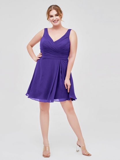 V Neck Chiffon Short Dress for Bridesmaids Regency Plus Size