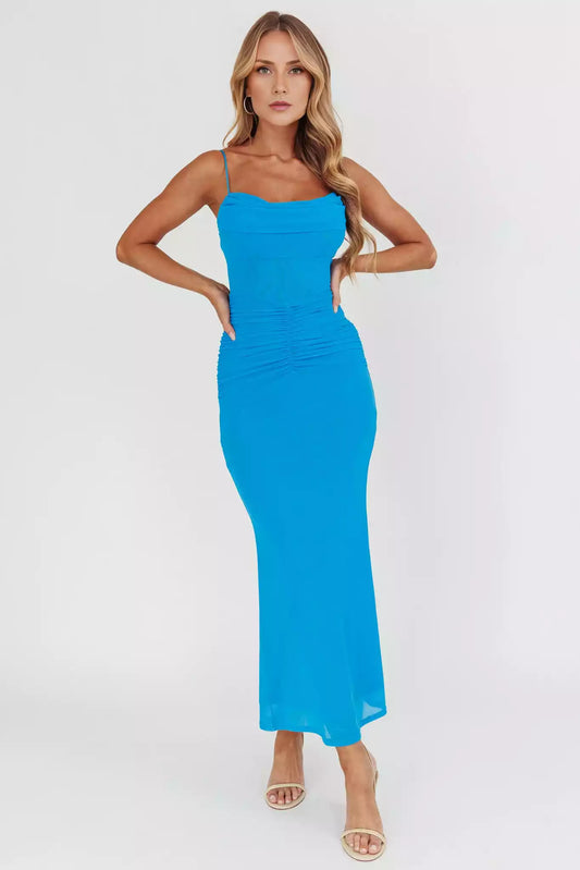 Personalized tight neck collar with pleated texture, fully lined, invisible back zipper, adjustable thin shoulder straps Prom Dresses