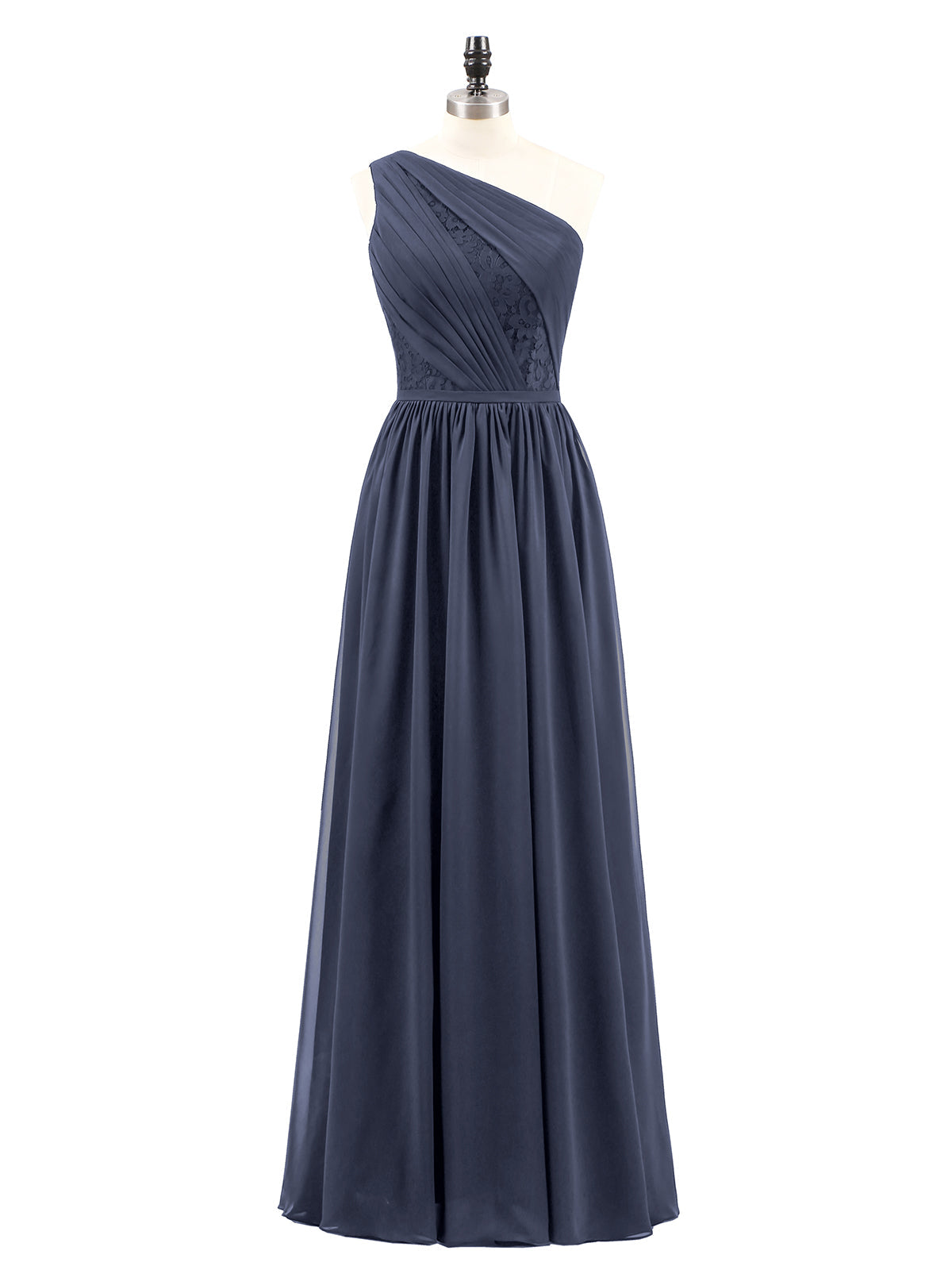 One Shoulder Chiffon and Lace Bridesmaid Dress-Dark Navy