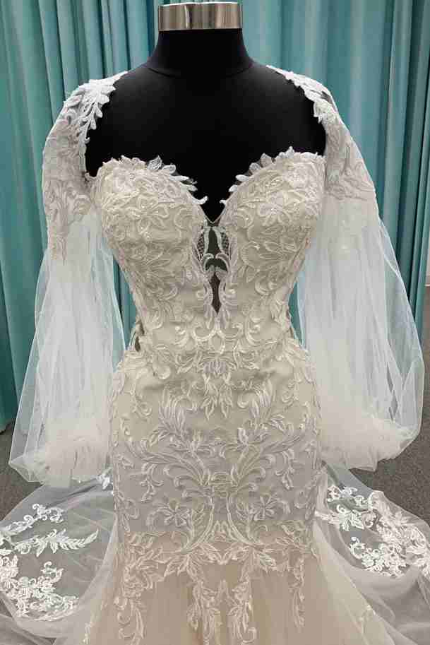 Lace Long Sleeves Sweetheart Mermaid Dreamy Long Wedding Dress