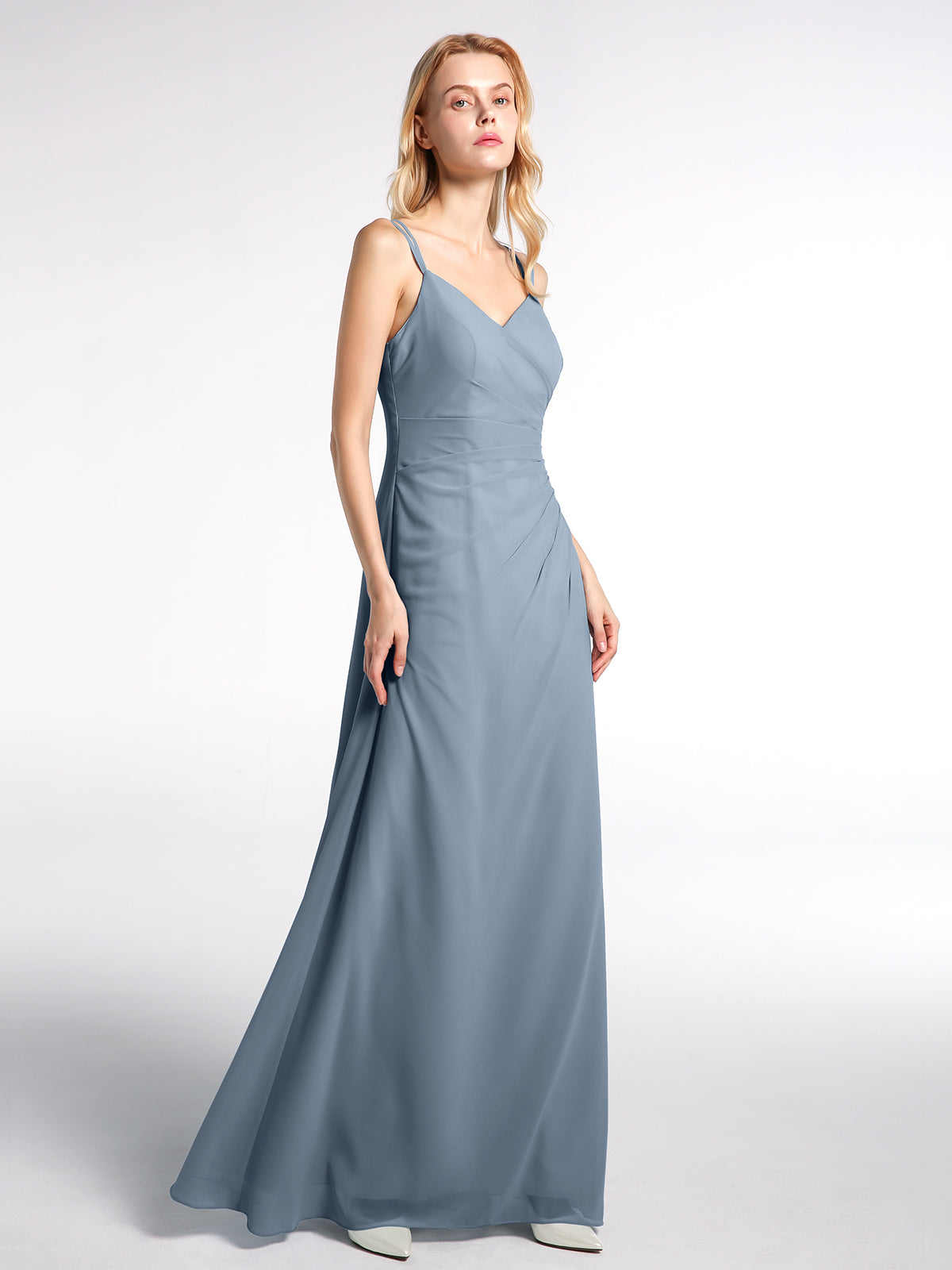 Double Straps Cross Back Chiffon Maxi Dress-Dusty Blue