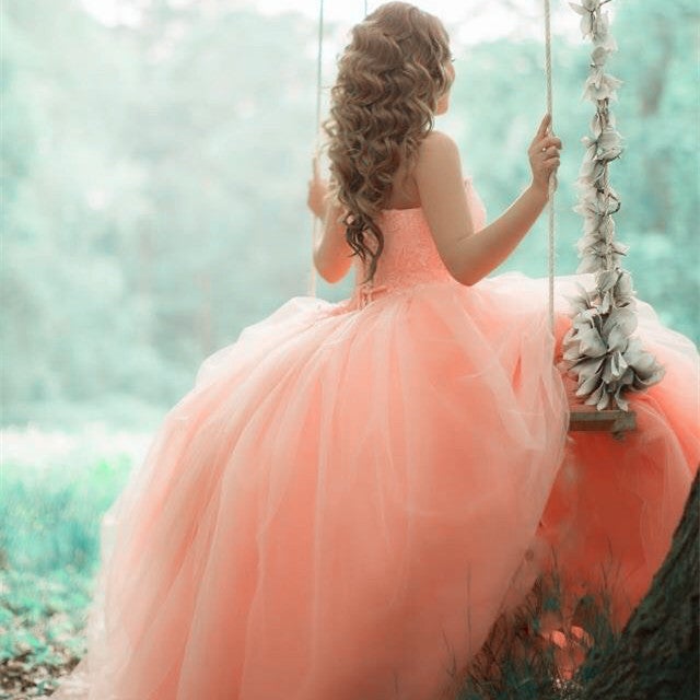Pink Coral Lace Beading Tulle Ball Gowns Quinceanera Dresses
