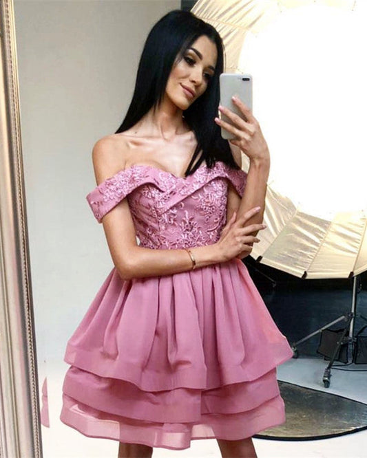Appliques Off Shoulder Homecoming Organza Ruffles