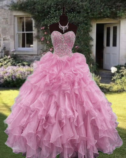 Ball Gowns Quinceanera Dresses Ruffles Skirt With Beading Sweetheart