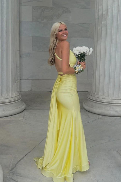 Pink Satin Mermaid Backless Long Prom Dress
