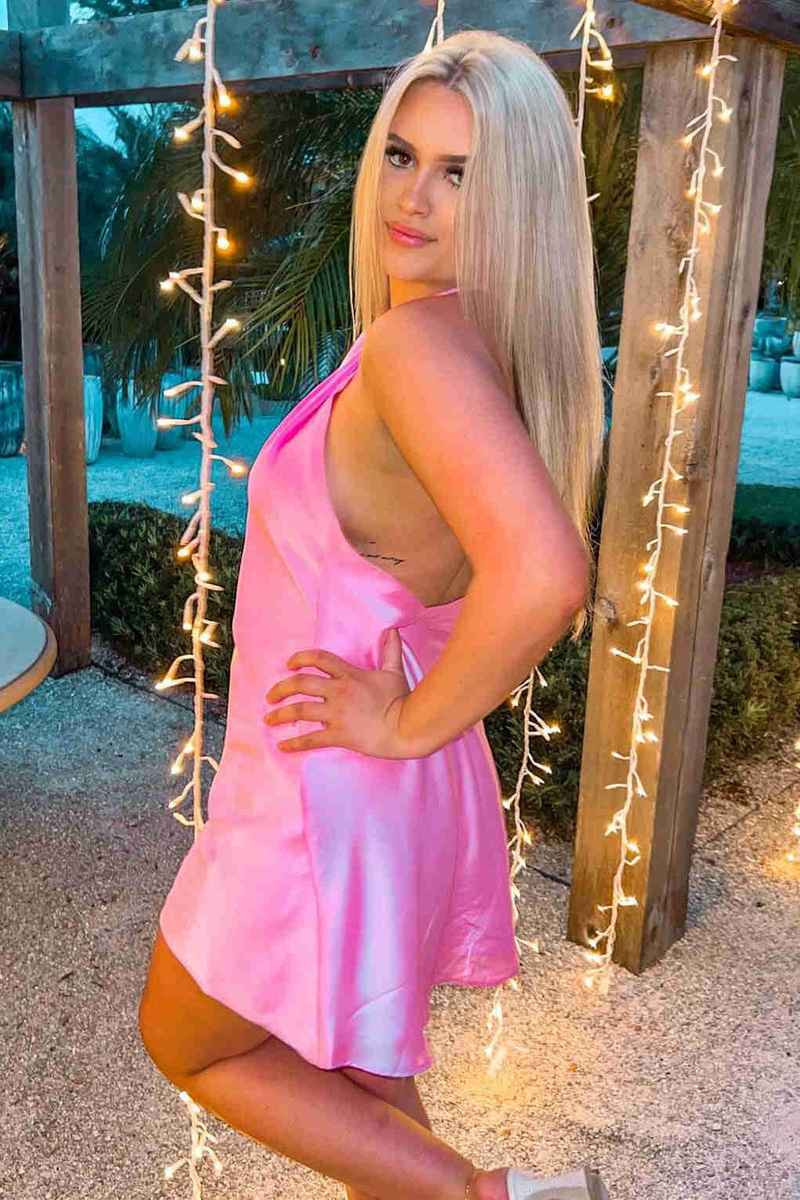Pink Halter Short Party Dress
