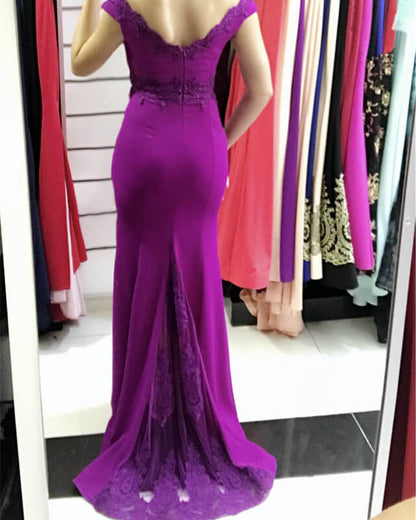 Plum Mermaid Dress Lace Appliques Off The Shoulder