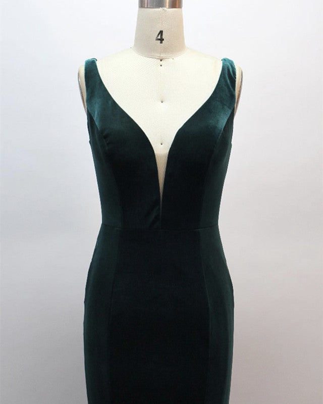 Mermaid Velvet Bridesmaid Dresses Plunge Neck