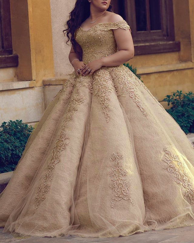 Plus Size Ball Gown Dresses Off Shoulder Appliques