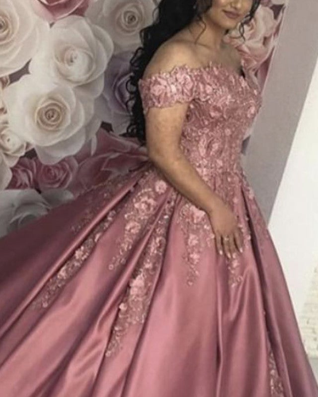 Plus Size Ball Gown Lace Flowers Beaded Quinceanera Dresses Off The Shoulder