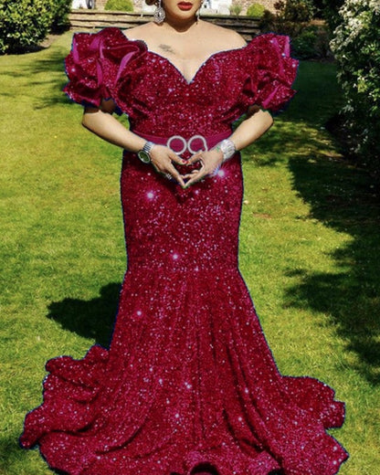 Plus Size Mermaid Sequin Dresses Off The Shoulder