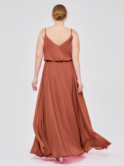 Spaghetti Strap Scoop Chiffon Dresses with Slit Rust