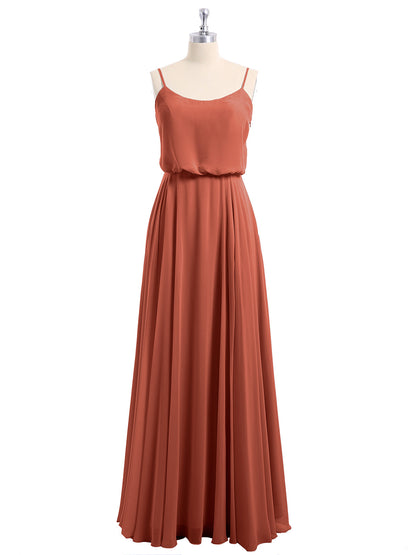 Spaghetti Strap Scoop Chiffon Dresses with Slit Rust