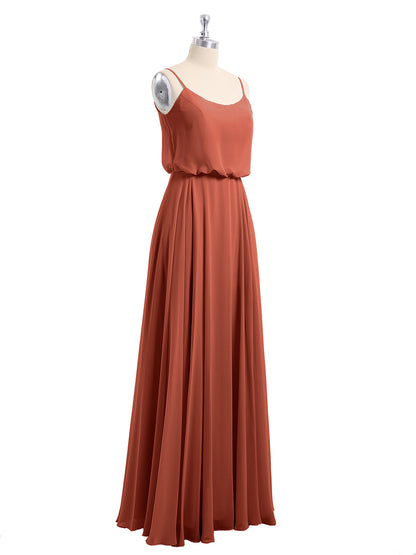 Spaghetti Strap Scoop Chiffon Dresses with Slit Rust