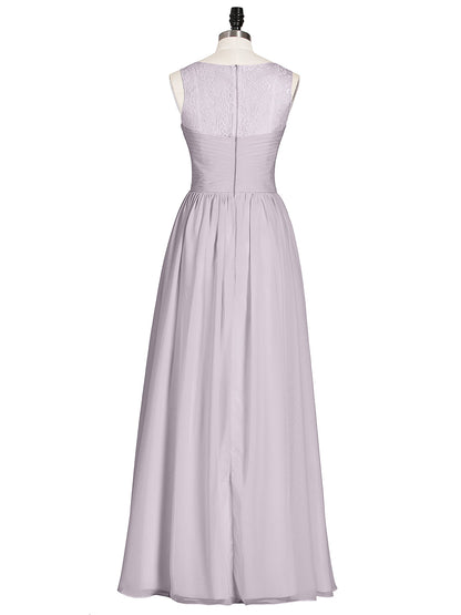 Illusion Neck Chiffon and Lace Long Dresses-Dusk