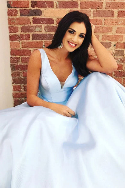 Aimishang Prom Dresses A Line Deep V Neck Long Satin Backless Evening Dresses