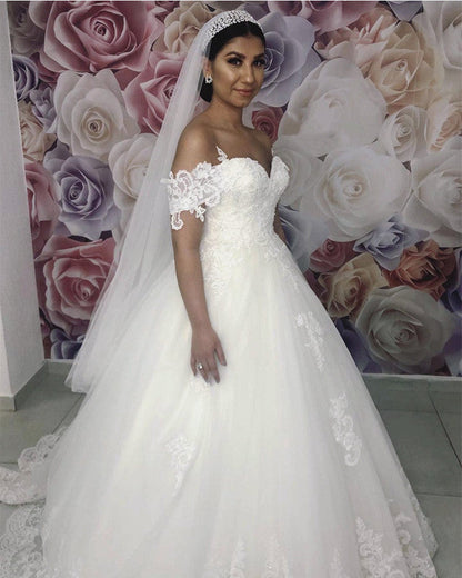 Princess Off Shoulder Wedding Dress Lace Appliques