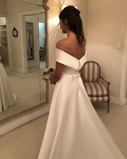 Princess Style Off Shoulder Satin Wedding Dresses