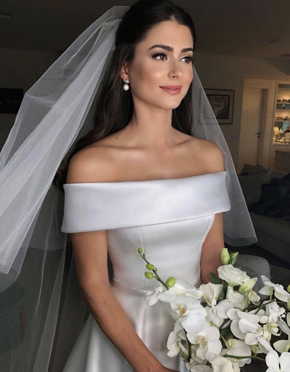 Princess Style Off Shoulder Satin Wedding Dresses