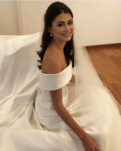 Princess Style Off Shoulder Satin Wedding Dresses