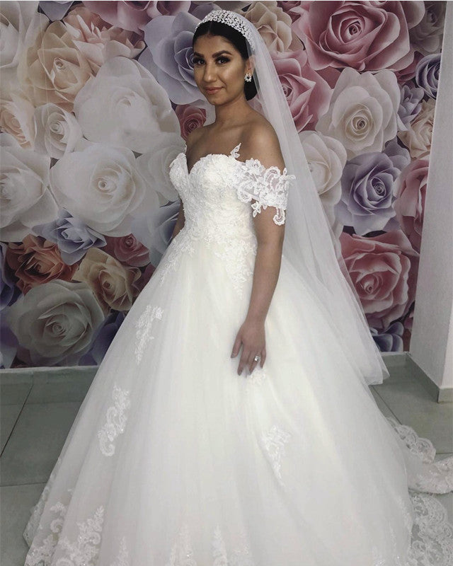 Princess Off Shoulder Wedding Dress Lace Appliques