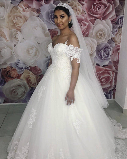 Princess Off Shoulder Wedding Dress Lace Appliques