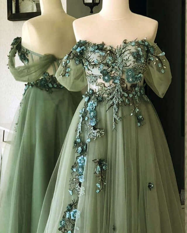 A-line Lace Embroidery Corset Tulle Dress
