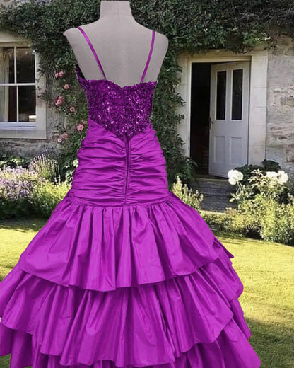 80s purple sequin ruffles party dress