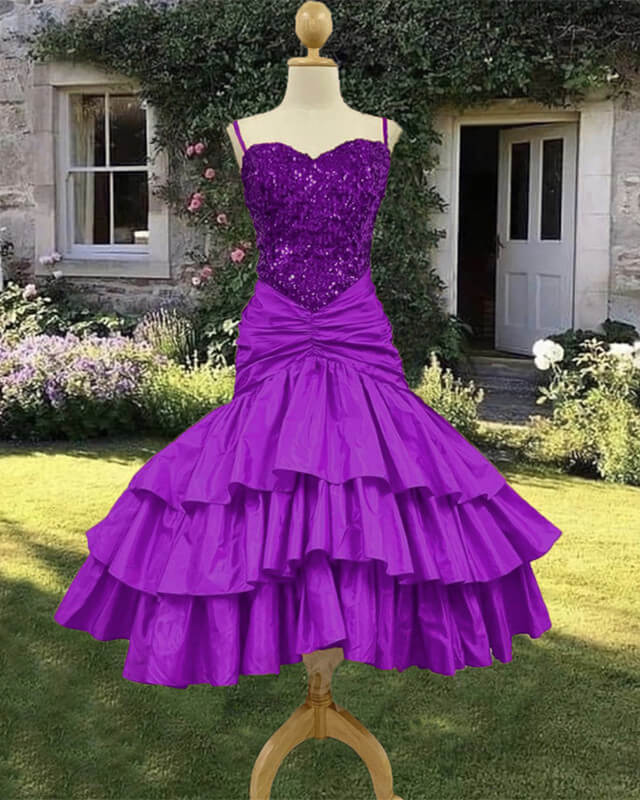 80s purple sequin ruffles party dress