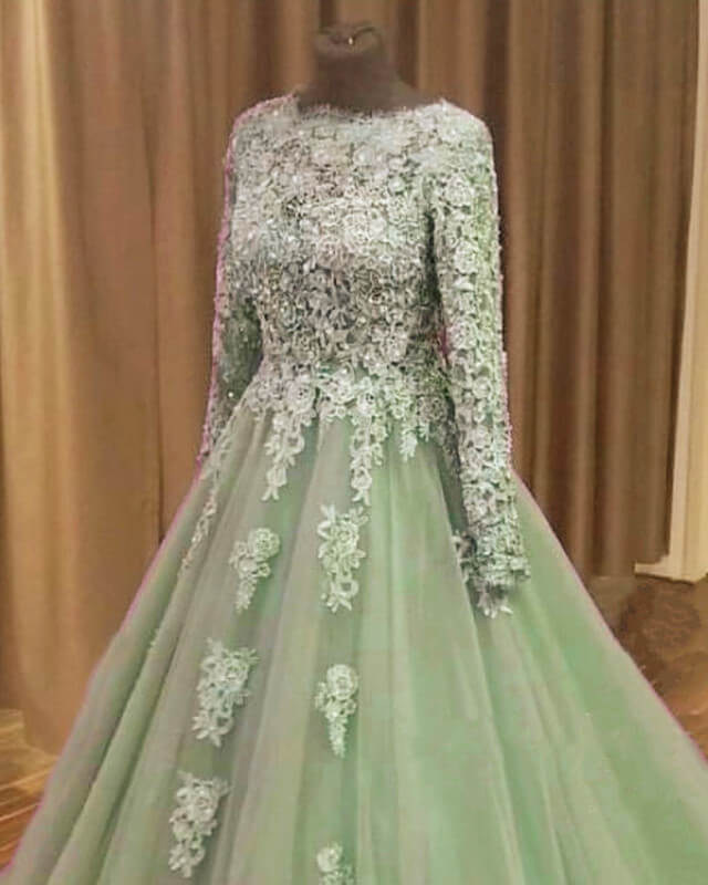 Modest Lace Sleeve Ball Gown Dress