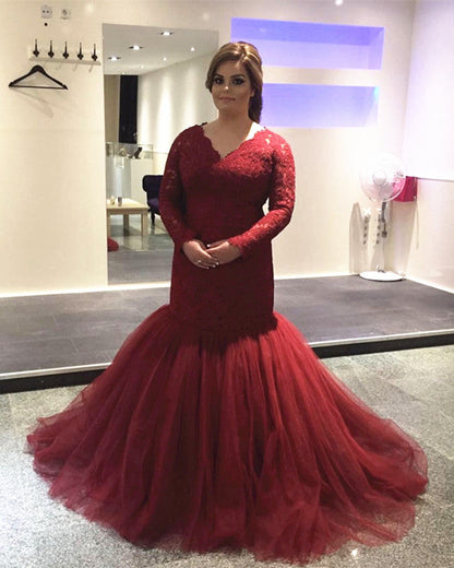 Arabic Evening Dresses Lace Long Sleeves Mermaid Gowns