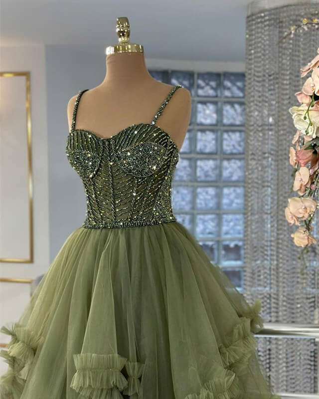 Beaded Sweetheart Ball Gown Ruffles Dress