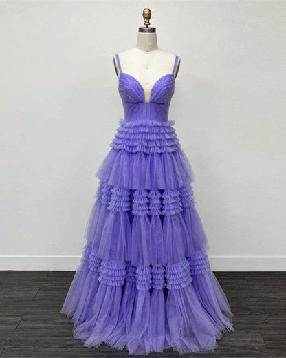 Spaghetti Straps Tiered Tulle Ball Gown Dress